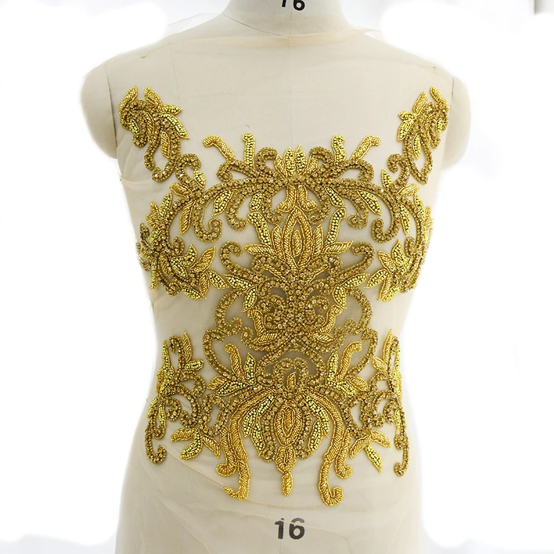 Ручная аппликация расшитая бисером и стразами для свадебного платья WDP 012|beaded