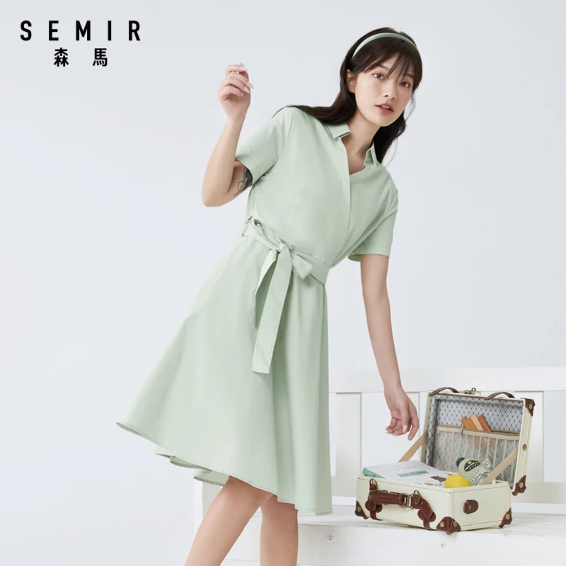 Платье SEMIR женское с V-образным вырезом хлопковое дышащее модное коротким рукавом