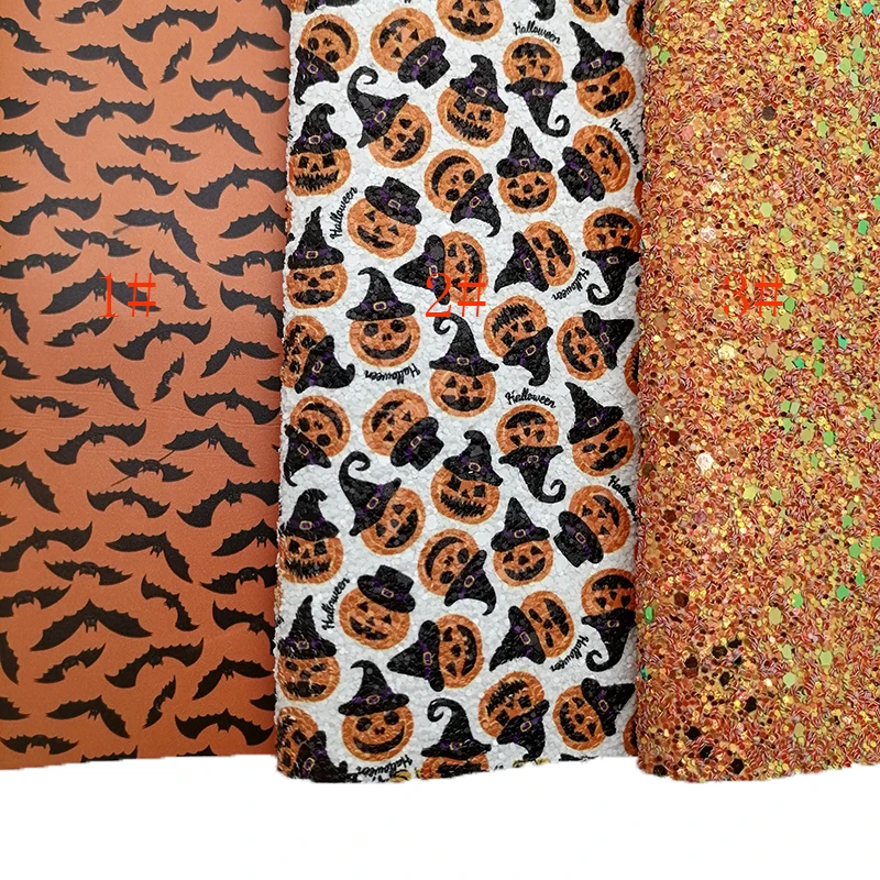 Оранжевые тыквы искусственная кожа синтетическая с принтом летучих мышей