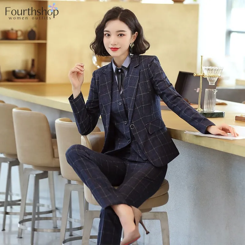 Деловая форма женские костюмы для работы элегантный клетчатый дизайнерский