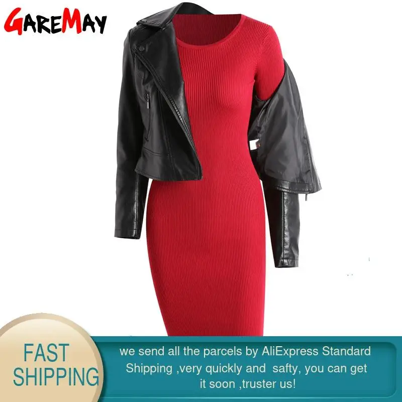 Женское длинное трикотажное платье GAREMAY облегающие платья с длинным рукавом для