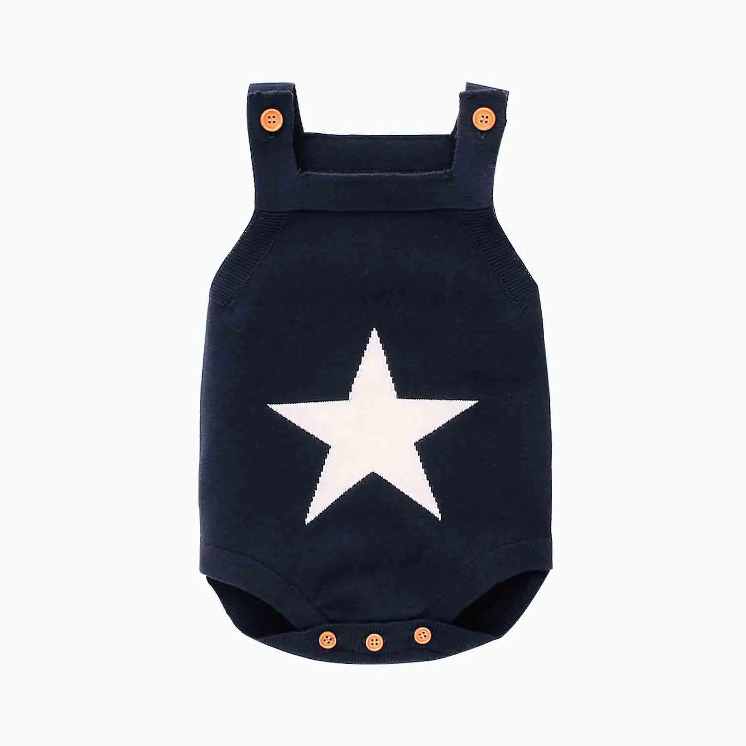 Dark blue Осенние боди для мальчиков комбинезон с белыми звездами, вязаный, для новорожденных девочек, комбинезон без рукавов для маленьких девочек, комбинезон для детей, облегающий костюм - Цвет: Dark blue