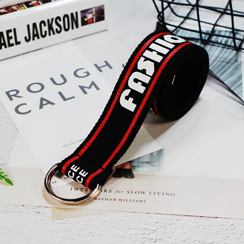 

Ремень в стиле Харадзюку для женщин, длинный брезентовый пояс в стиле панк, с надписью, с двойным D-образным кольцом