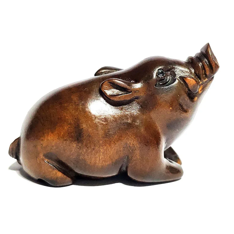 

Y6815 - Collectible 20 Years Old Hand Carved Boxwood Netsuke : Boar Pig