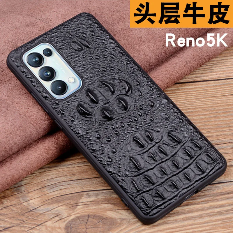 new genuine leather luxury 3d crocodile head phone case for oppo reno reno5 k 5k cover 6 43 inch cases free global shipping