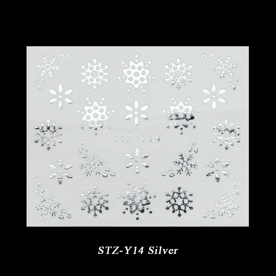 STZ-Y14 Silver 1 лист металла Золото Серебро слайдер Рождество Снежинка воды стикер для маникюра DIY 3D полный обёрточная бумага кончик ногтей лак BESTZ-YA-1 - Цвет: STZ-Y14 Silver