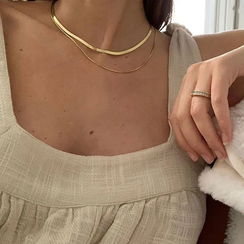 AOMU 2020 New Multi Layered Flat Blade Snake Link Chain Choker Necklace for Women Vintage Jewelry Metal Simple Collar | Украшения и