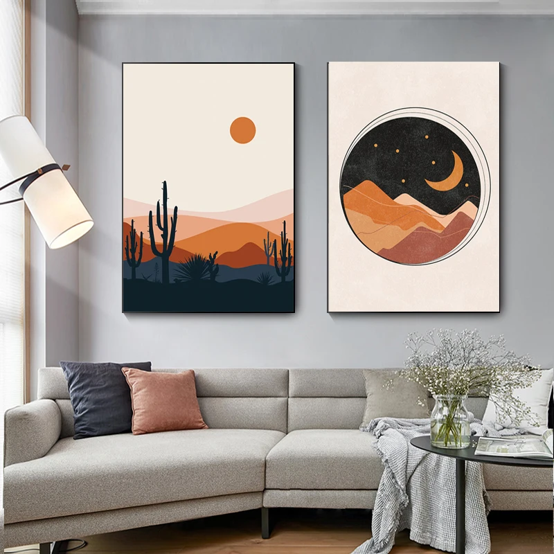 

Abstract Day and Night Minimalist Geometric Line Wall Poster Print Nordic Canvas Painting Art Pictures Living Room Home Decor