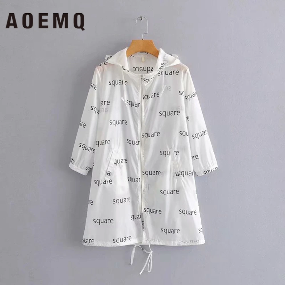 AOEMQ повседневные пальто белого цвета с английской буквой Квадрат капюшоном