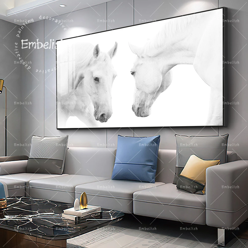 

Hot Selling Two White Horse Animals Wall Art Pictures For Modern Home Decor Living Room Modular Canvas Painting Posters