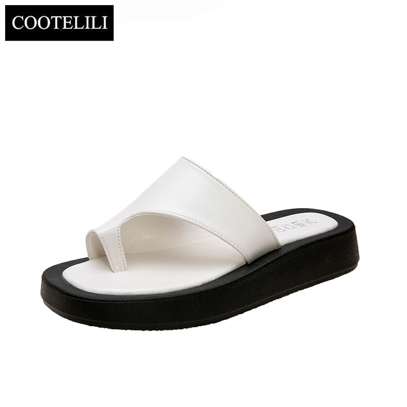 

COOTELILI Women Summer Slippers 3.5cm Heel Fashion Flats Shoes 2020 New Fashion Slippers Non-slip Black Basic Flat Slip On