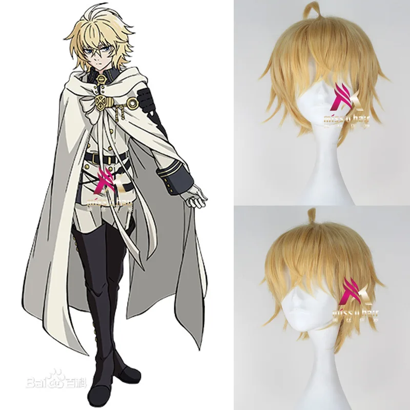 

halloween Anime Seraph of the end Mikaela Hyakuya Short Black Ponytail Heat Resistant Hair Cosplay Costume Wig + wig cap