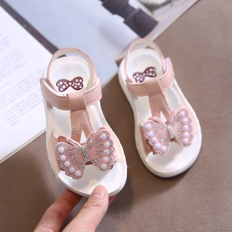 Summer Children Toddler Baby Kids Sandals For Little Girls PVC Butterfly Pink White Beach Princess Shoes 1 2 3 4 5 6 Years old
