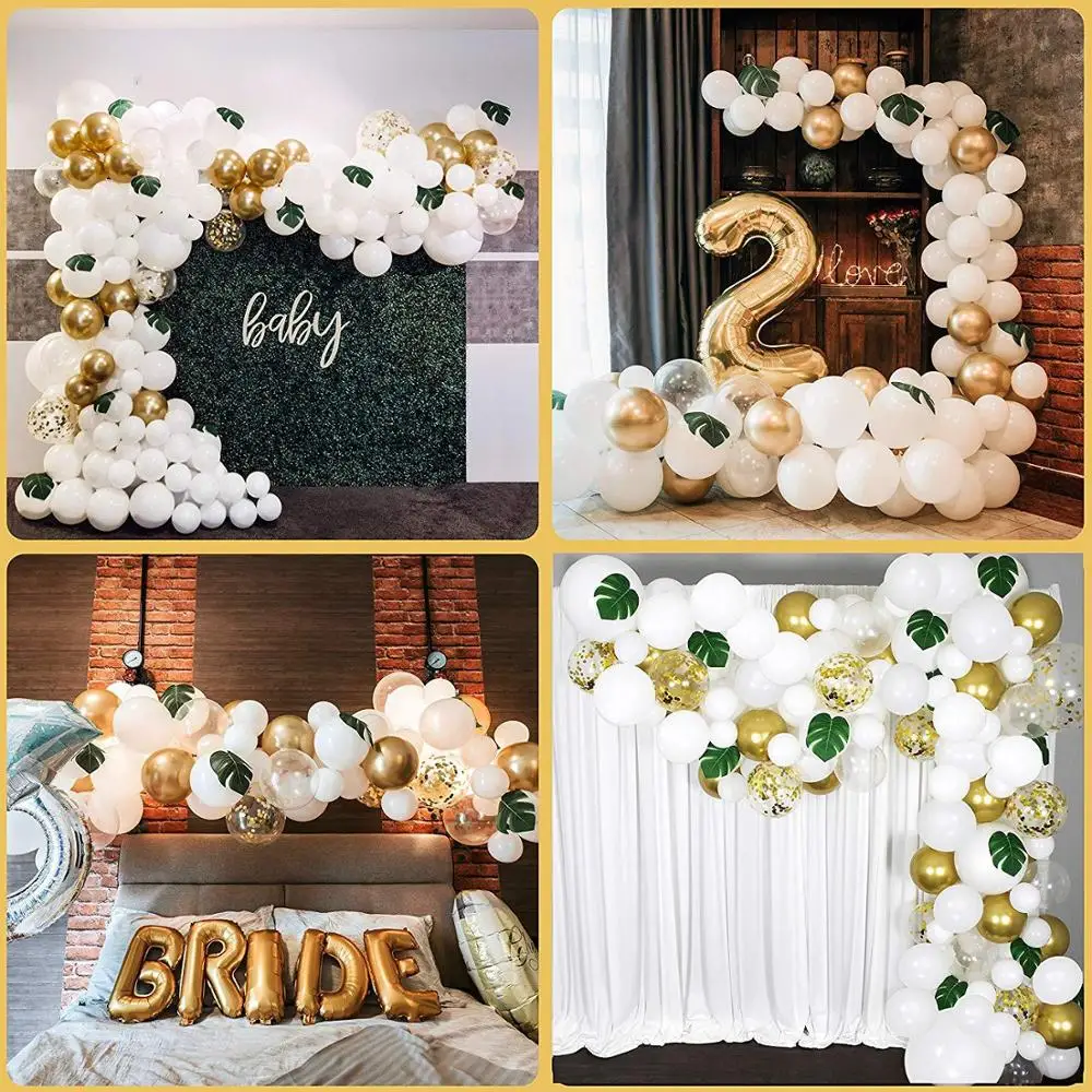 

Hawaiian style white and gold party themed balloon collection birthday party wedding room decoration set