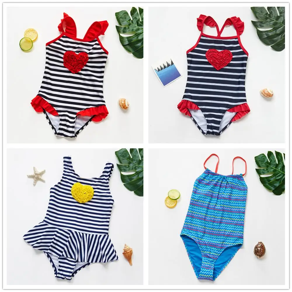 Купальный костюм для девочек от 3 до 14 лет Цельный купальник стильный детский в