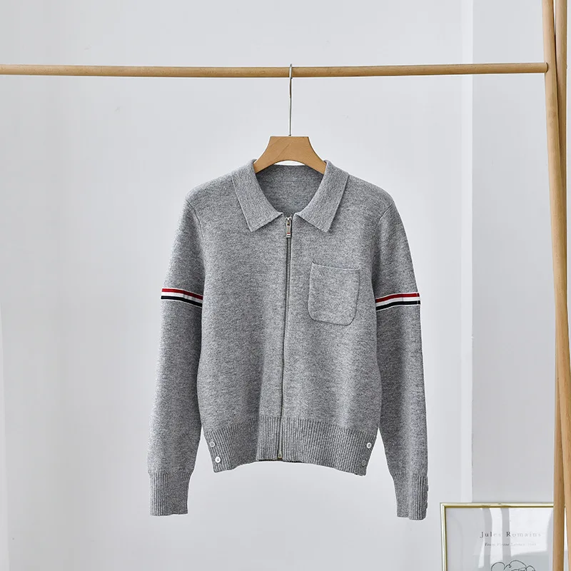 

Masigoch autumn winter academism style 100% cashmere outerwear women's polo neck chic zipper warm sweater cardigan knitted tops