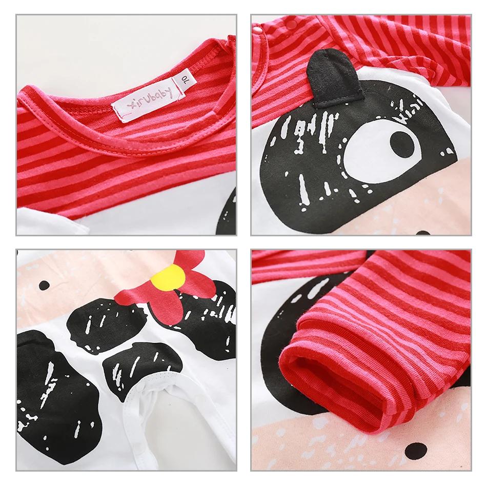 2 шт. детский хлопковый комбинезон с длинным рукавом и принтом коровы|Ромперы| |