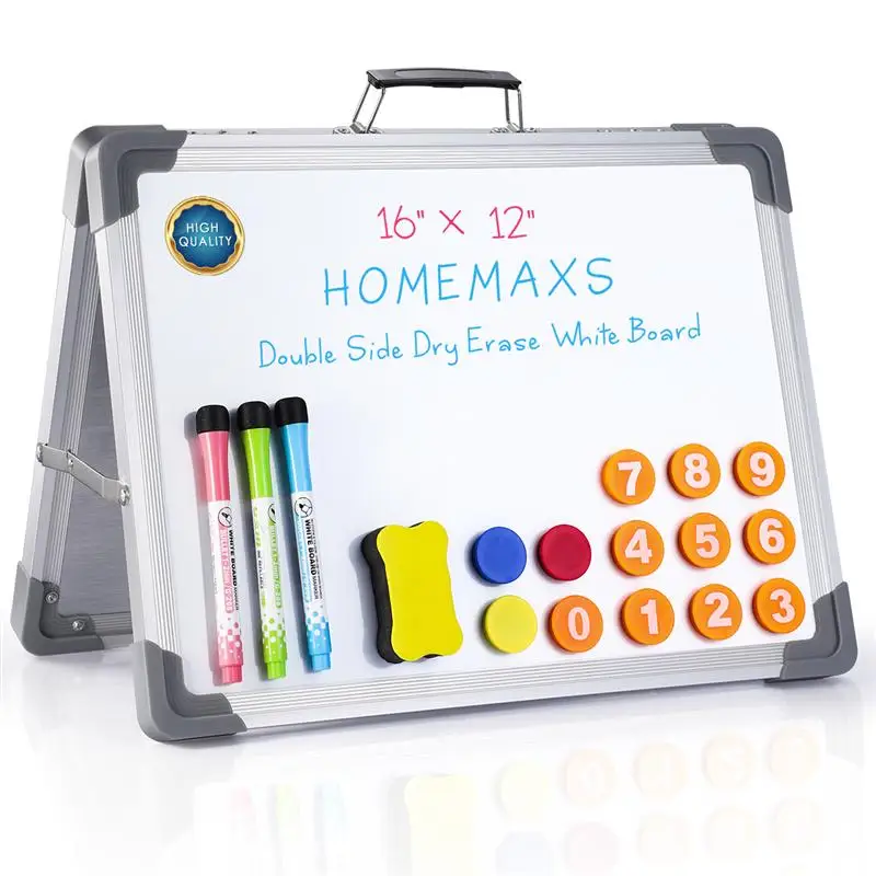 

Dry Erase Board Double Sided Personal Desktop A-type Standing White Board Tabletop Message Board Reminder for School Home Office