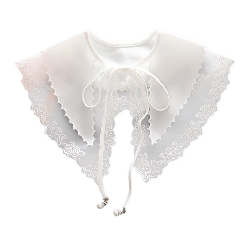 

Double Layer Organza Fake Collar Big Shawl Embroidery Floral Necklace Capelet