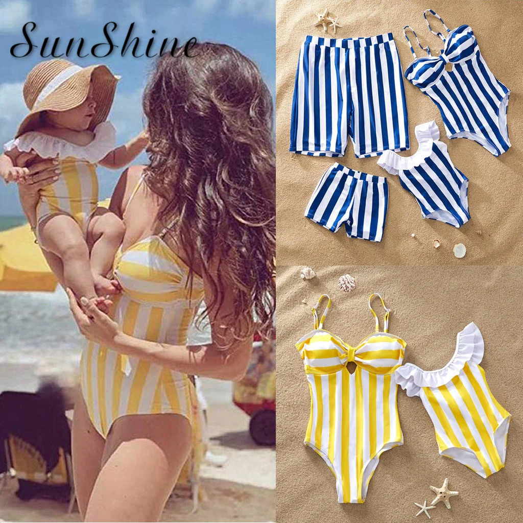Семейный купальник для детей детский монокини мальчиков и девочек полосатый