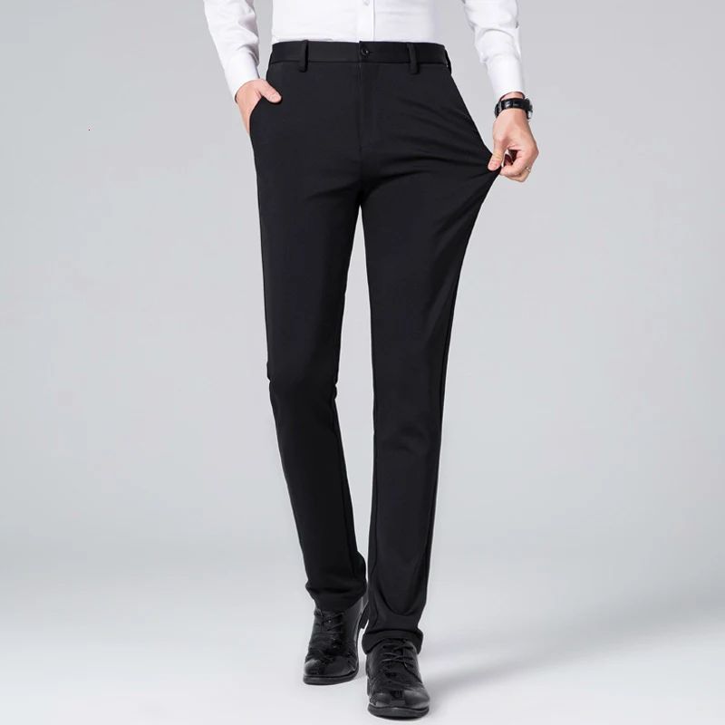 Зимние эластичные синие длинные свободные Костюмные брюки мужское облегающее