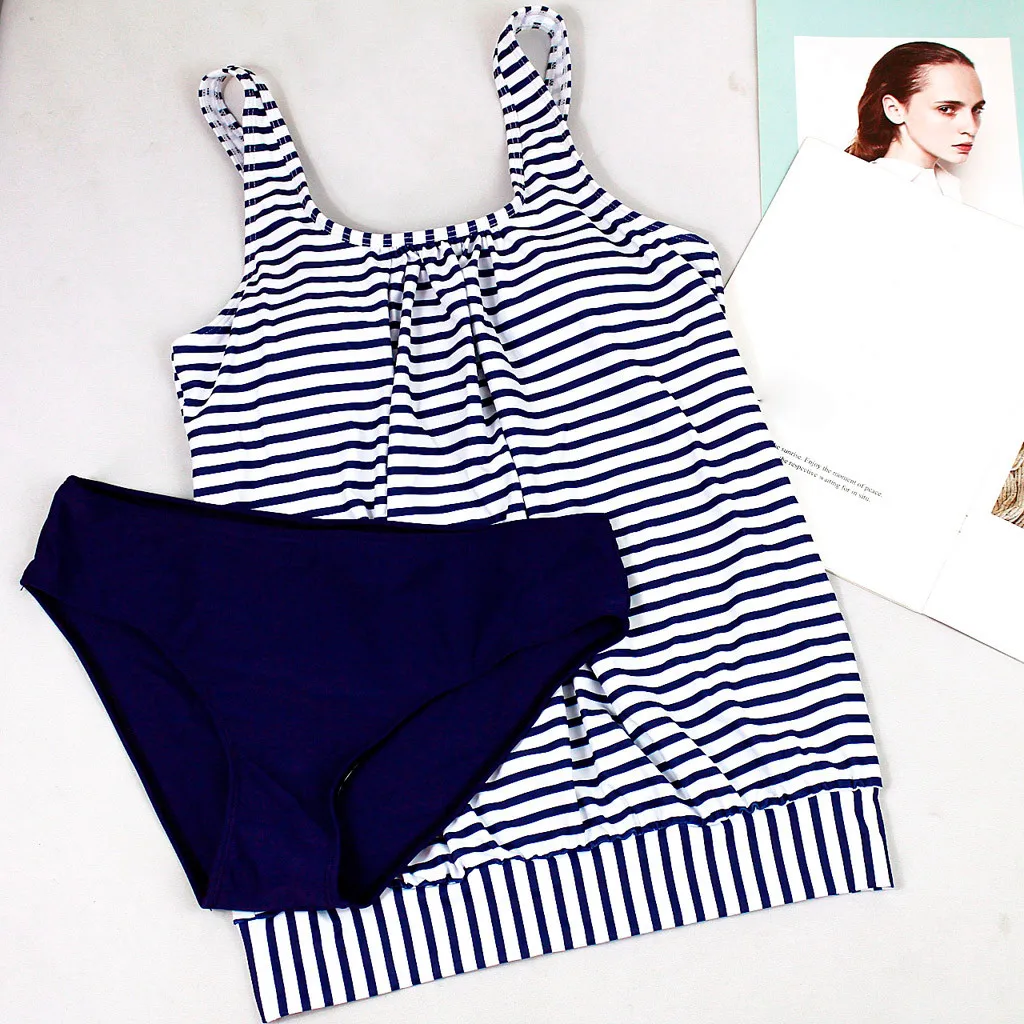 Полосатые наборы Бикини Лето из двух частей купальник с открытой спиной