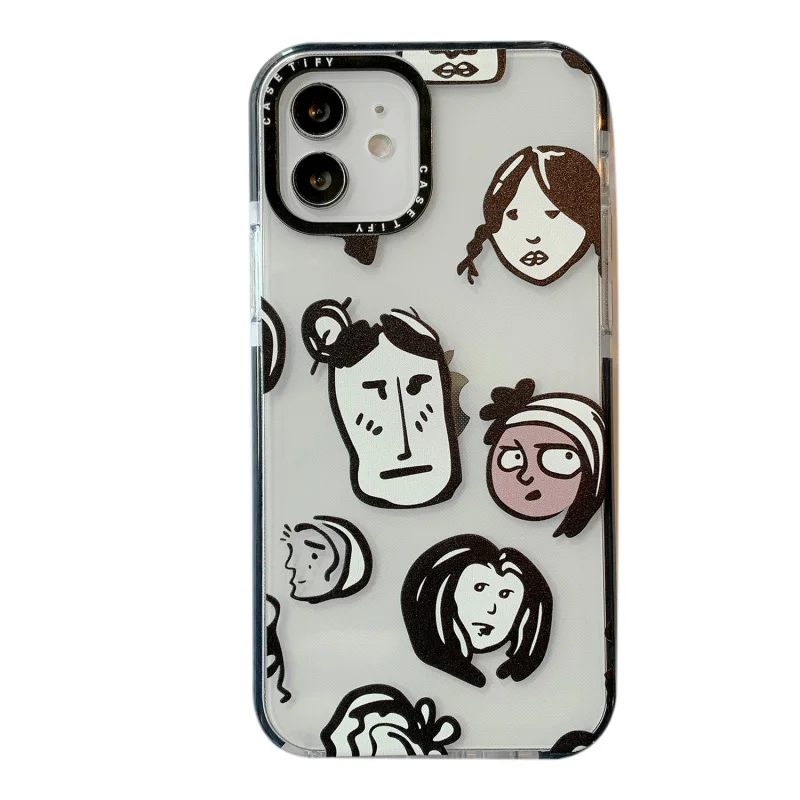 

Trendy black portrait Phone Case for iPhone 12 mini SE 7 8 Plus X XS Max XR 11 PRO Max Clear TPU Cover with Black Len Frame