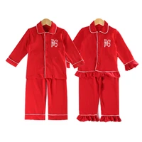 kids clothing 100 cotton plain cute red pyjamas winter with ruffle baby girl christmas boutique home wear full sleeve pjs