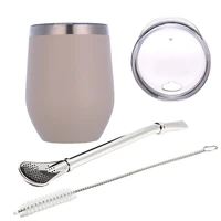 double wall stainless yerba gourd mate tea set water mate tea cup with lid spoon straw bombilla head filter brush