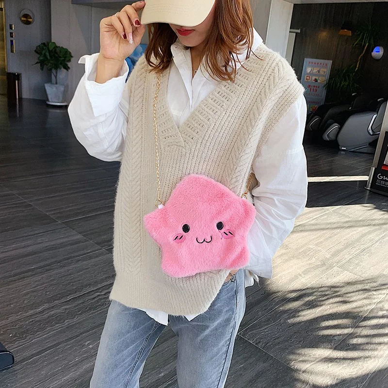 Сумка на плечо Женская плюшевая миниатюрный саквояж кросс-боди со звездами 2019 |