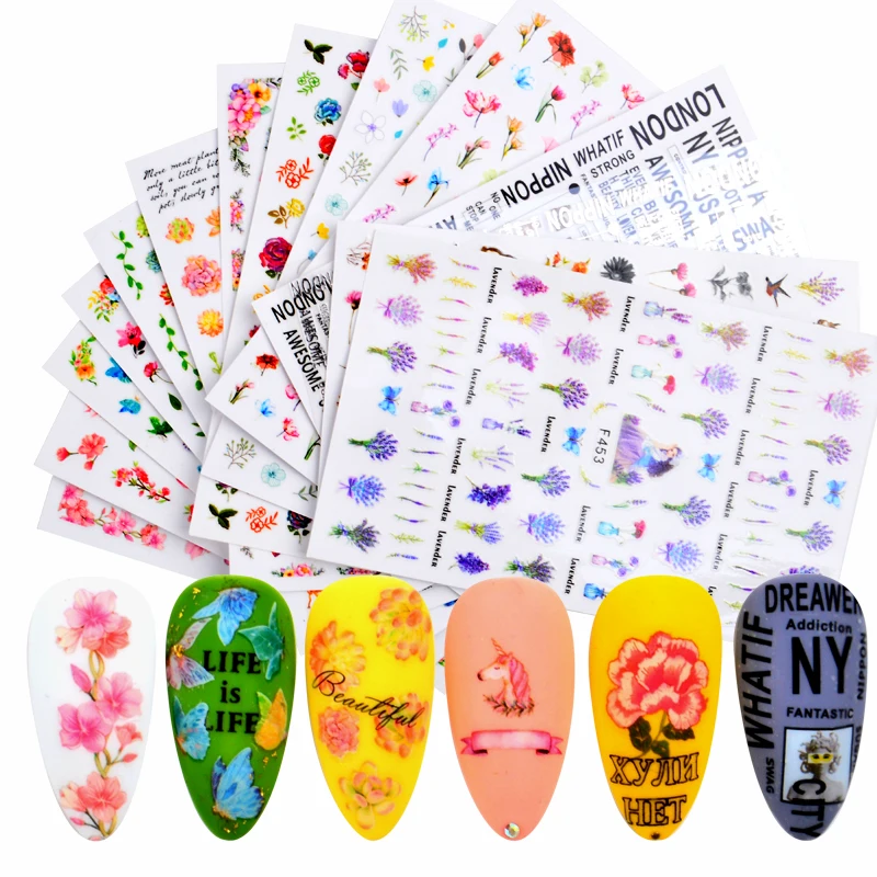 

2PC/Set Nail Flower Letter Leaf Beauty Slider Bloom Colorful Plant Pattern 3D Manicure Sticker