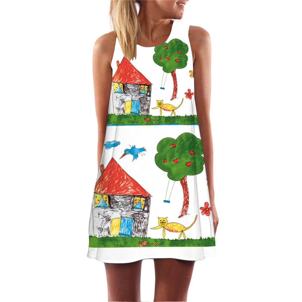 Платье для девушек винтажное пляжное платье с животным принтом граффити о-Мек