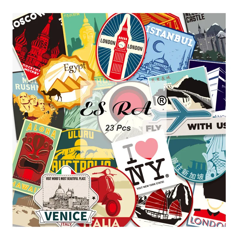 Дорожные наклейки в стиле ретро 23 стран большой размер кувшин для ноутбука