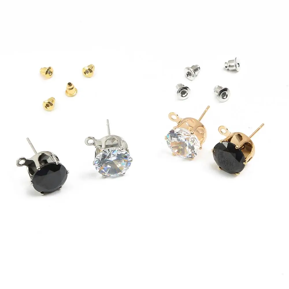 Серьги гвоздики с кристаллами из черного и белого циркония 6/8 мм отверстиями 10 шт.