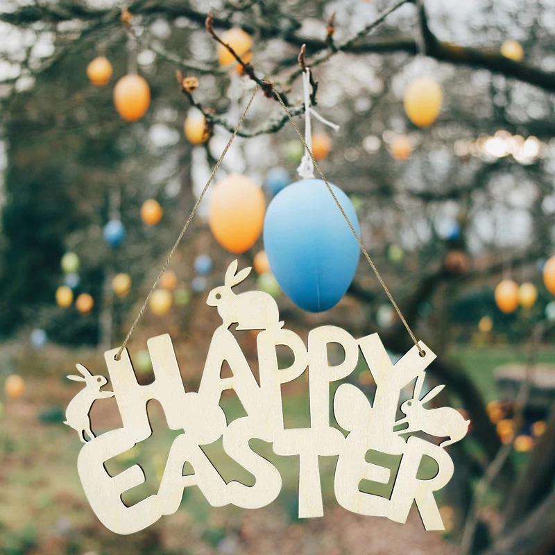 

Happy Easter Ornament Decorations for Home Rabbit Wooden Pendant DIY Hanging Crafts Bunny Easter Party Supplies Wood Crafts Gift