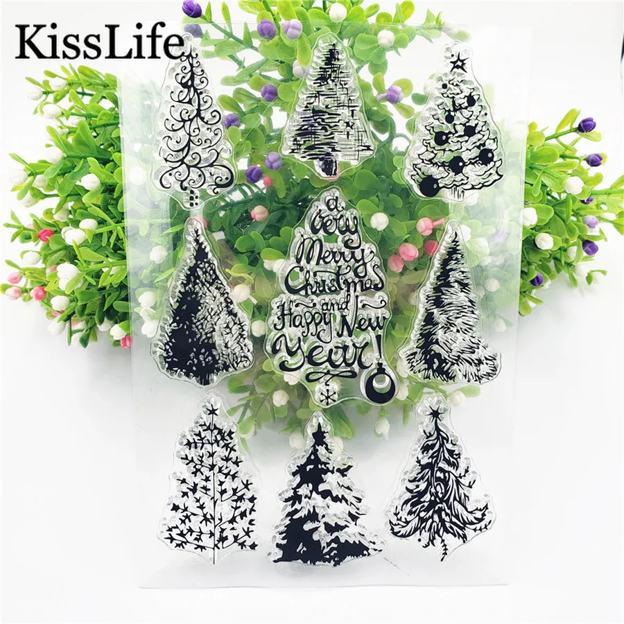 9 шт./упак. Рождественская елка снег цветок прозрачные резиновые штампы для