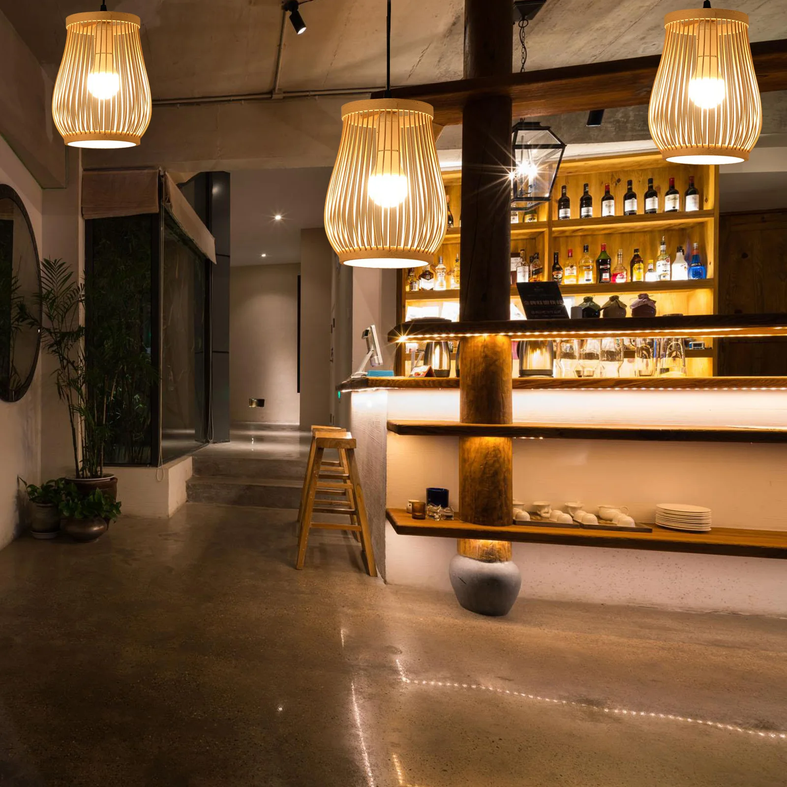 

1pc Natural Bamboo Hanging Light Chinese Style Rattan Woven Ceiling Lamp For Home Chandelier Pendant Lamp