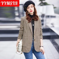 office suit plus size womens high quality 2021 autumn and winter new long sleeved plaid ladies professional jacket elegant