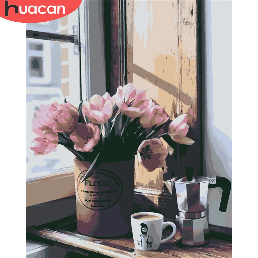 HUACAN краска по номеру цветок рисунок на холсте Ручная Краска ed ing Art подарок DIY