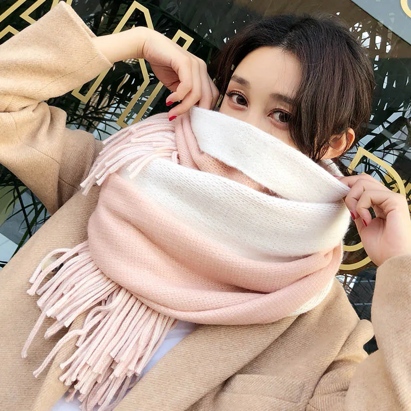 

Winter Knitting Blanket Scarves for Women Thicken Shawls and Wraps With Tassel Ladies Pashimina Large Vintage Stay Warm Scarf