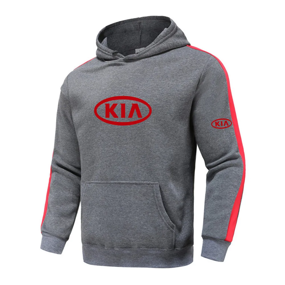 

Men's spring and autumn new KIA print patch strip fashion casual sports hip-hop hoodie pocket pullover sweater D9