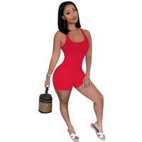 women activewear playsuit solid ribbed knitted sleeveless o neck sporty one piece jumpsuit women summer outfit rompers overalls
