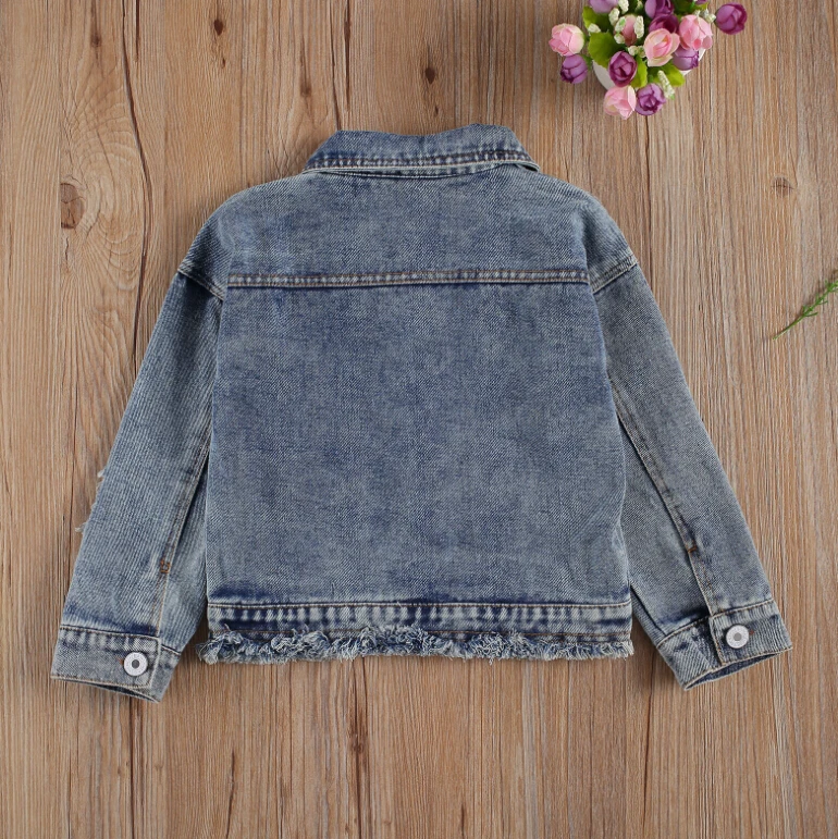 

Autumn 1-6Y Fashion Infant Baby Girls Denim Jacket Leopard/Sequined Print Long Sleeve Single Breasted Blue Winter Coats