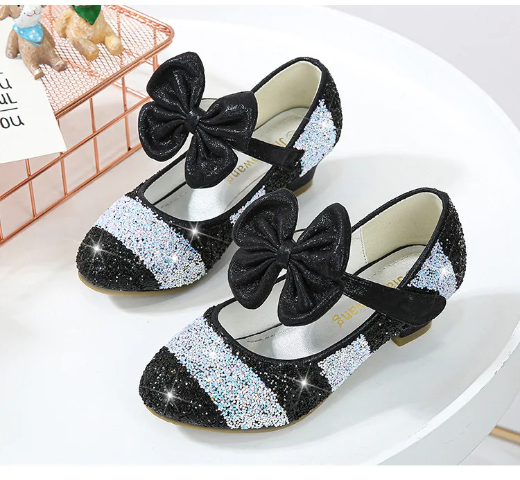 

2020 Children girls bling bowknot shoes Girls princess High-heeled Shoes dance Shoes 4colors 26-38 116-21 GZX02