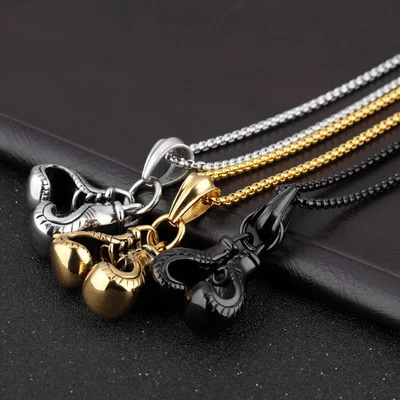 

2021 New Retro Fitness Boxing Gloves Necklace Lettering Domineering Fashion Punk Pendant Accessories
