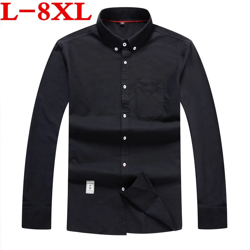 8XL 7XL 6XL размера плюс хлопок с длинным рукавом мужская рубашка свободный крой