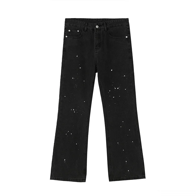 

IEFB Men's Wear 2021 Black Gray Wash Water Personality Splash Ink Flare Jeans Korean Fashion Vintage Denim Trouers Spring 9Y5745