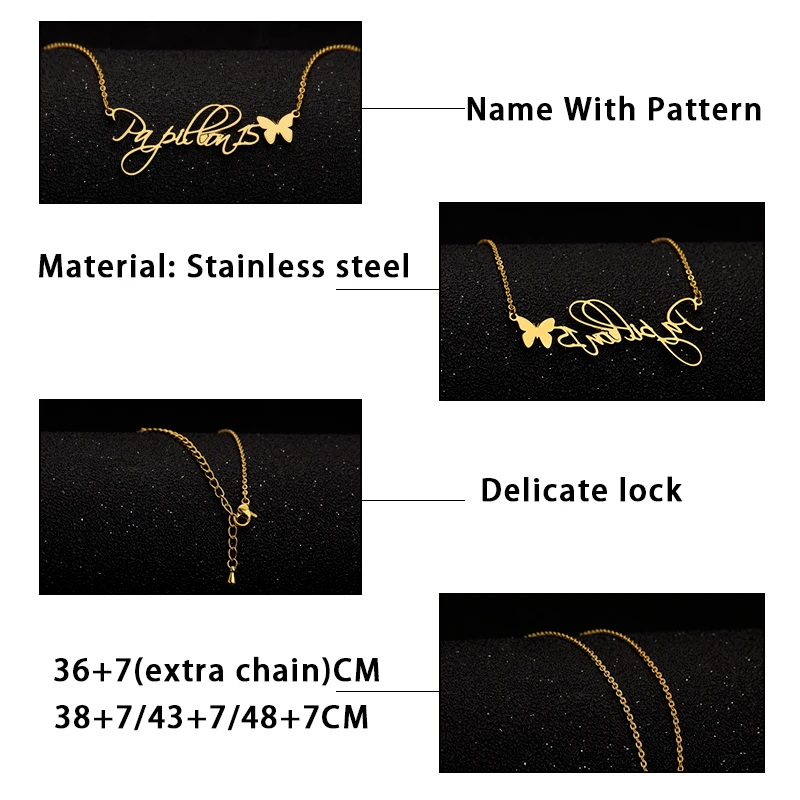 Персонализированные милые бабочки имя кулон ожерелье из нержавеющей стали