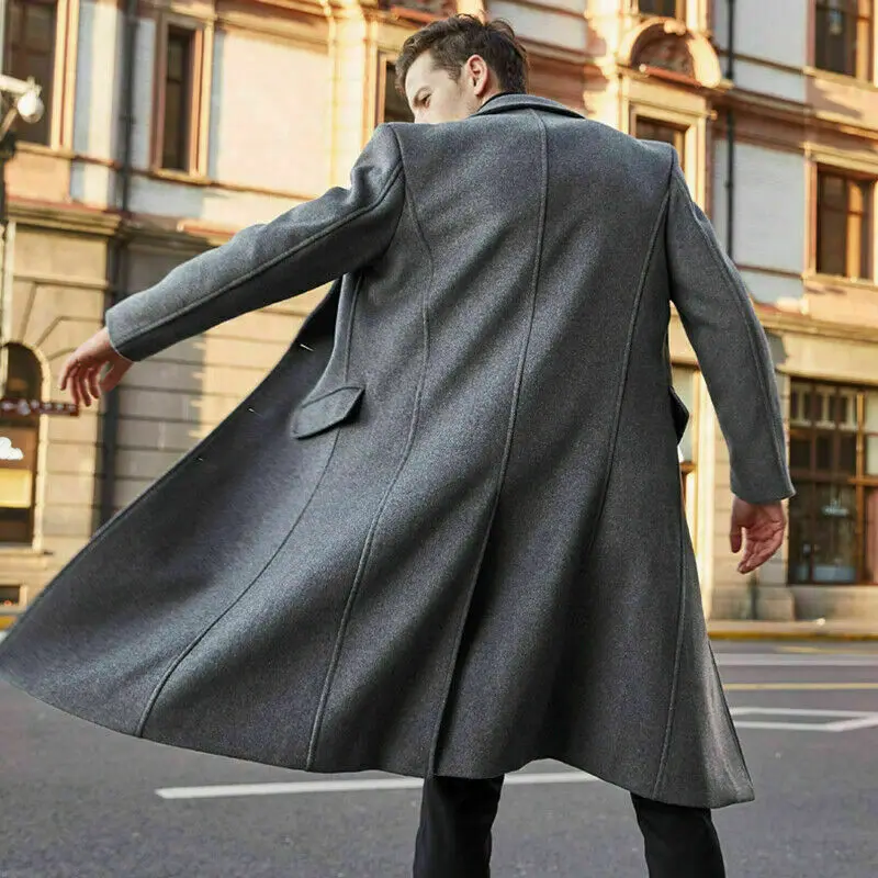 

Men Winter Wool Coat Men's New Fashion Solid Color Warm Thick Wool Blends Woolen Pea Male Trench Coat Overcoat