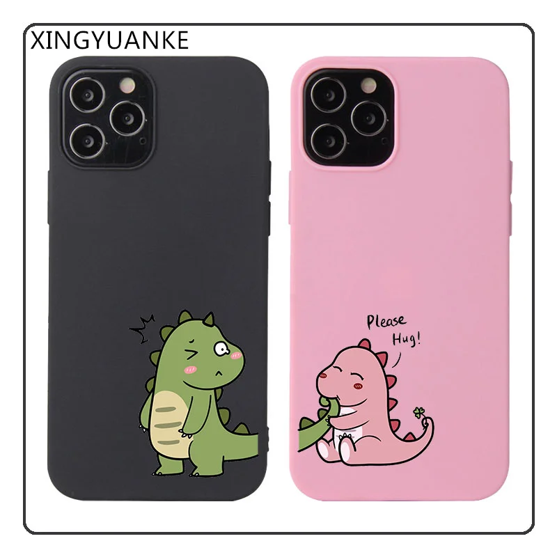 

Cute Couple Dinosaur Phone Cover For iPhone 11 13 12 Pro Max Mini 6 6S 7 8 Plus SE 2020 XR X XS Max 5 5S Soft Silicone TPU Case